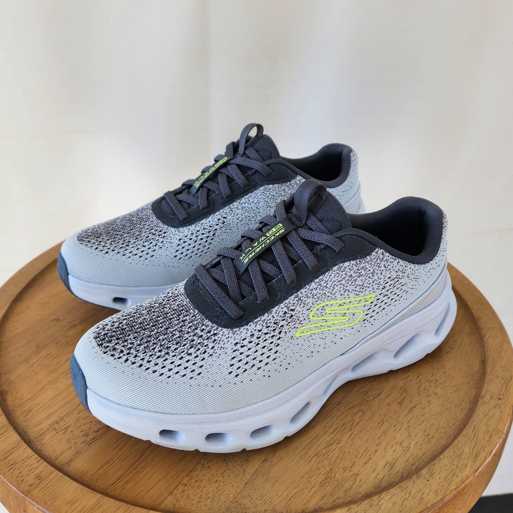 Skechers Women's Light Gray and Black Athletic Shoes with Neon Yellow Accent